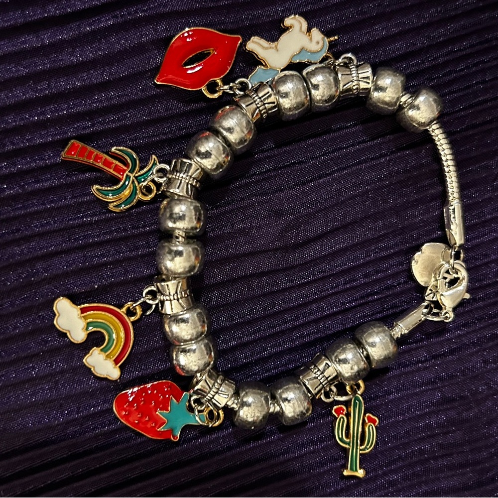 Silver Charm Bracelet with Colorful Charms